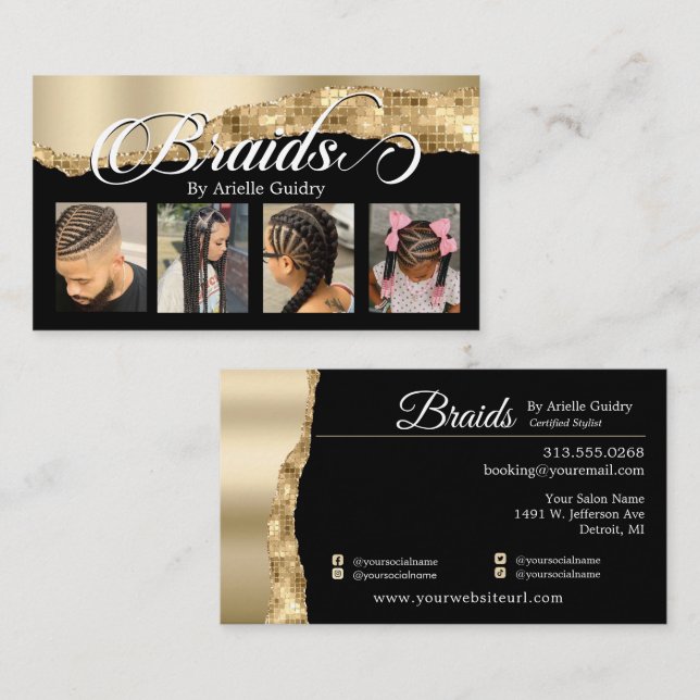 Carte De Visite Braids Braids Braiers Hair Braiting Stylist Salon  (Devant / Derrière)