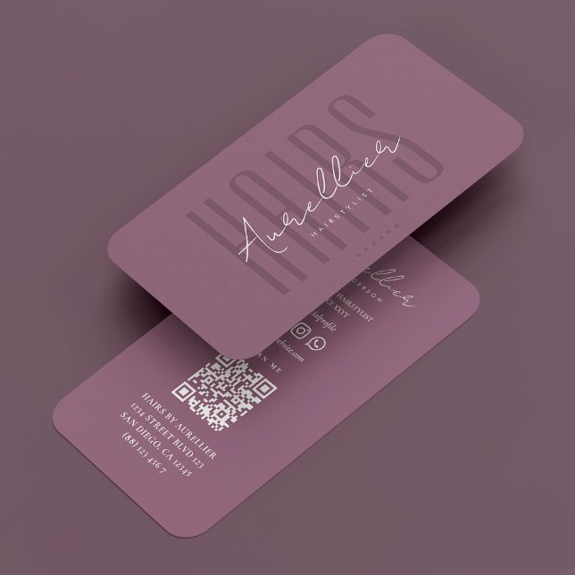 Carte De Visite Braids de coiffure Stylliste Barber Dusty Mauve Mo (Hair Stylist Braids Barber Dusty Mauve Modern Business Card
)