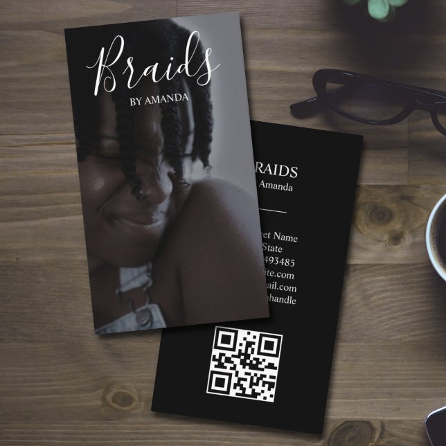 Carte De Visite Braids de luxe Afro American Hairtsylist QR Code (Créateur téléchargé)