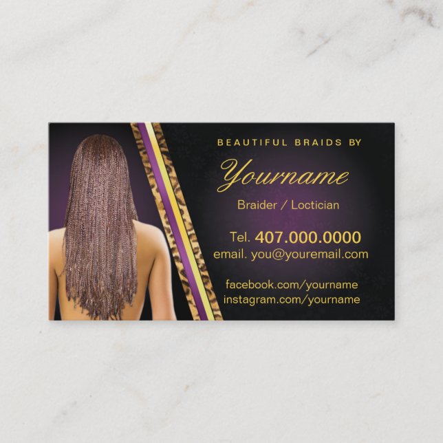 Carte De Visite Braids de salon Locticician Hair Braider (Devant)