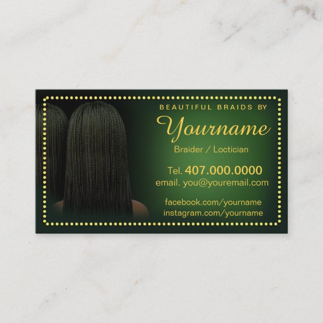 Carte De Visite Braids de salon Locticician Hair Braider (Devant)