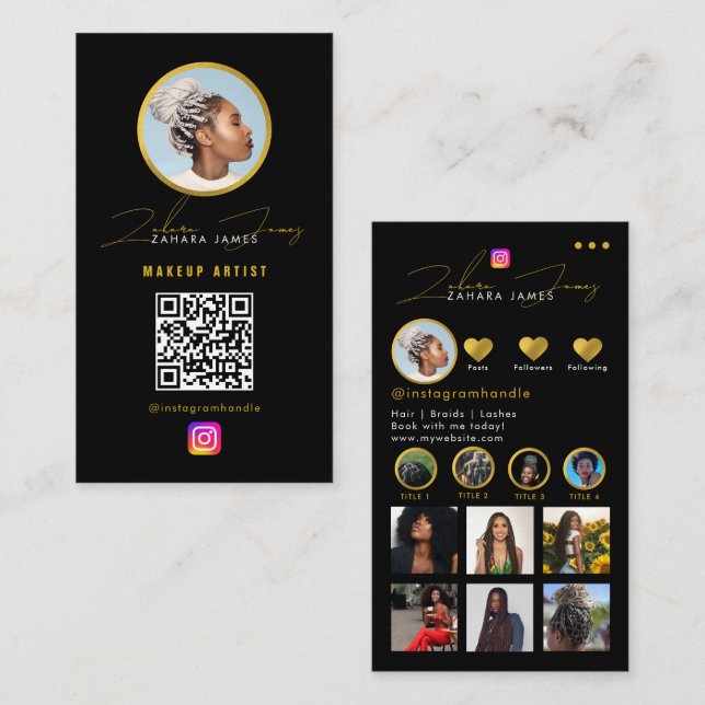 Carte De Visite Braids Hair Influencer Photo Social Media QR Code  (Devant / Derrière)