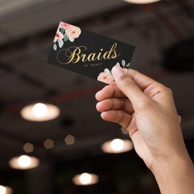 Carte De Visite Braids or Script Calligraphie Aquarelle Florale (Créateur téléchargé)