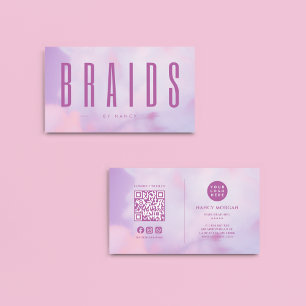 Carte De Visite Braiement des cheveux QR Code et logo Holographiqu