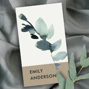 CARTE DE VISITE BRANCHE DE FOLIAGE EUCALYPTUS GREEN KRAFT WATERCOL