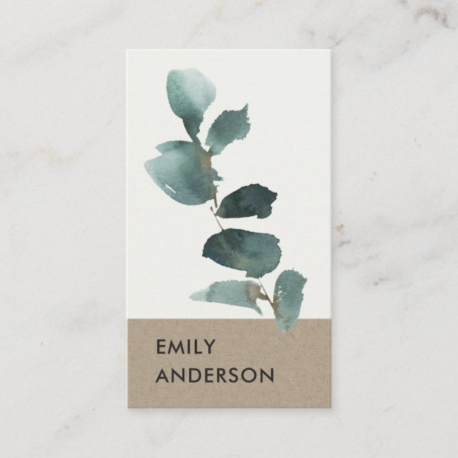 CARTE DE VISITE BRANCHE DE FOLIAGE EUCALYPTUS GREEN KRAFT WATERCOL (Devant)