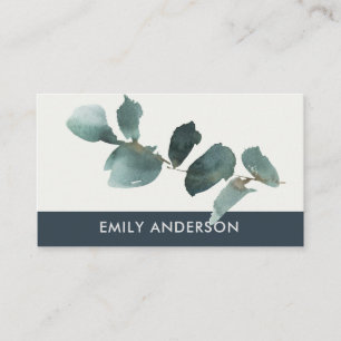 CARTE DE VISITE BRANCHE DE FOLIAGE EUCALYPTUS NAVY KRAFT WATERCOLO