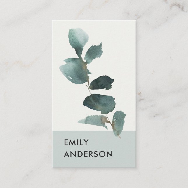 CARTE DE VISITE BRANCHE DE FOLIAGE VERT EUCALYPTUS GREEN GRAS WATE (Devant)