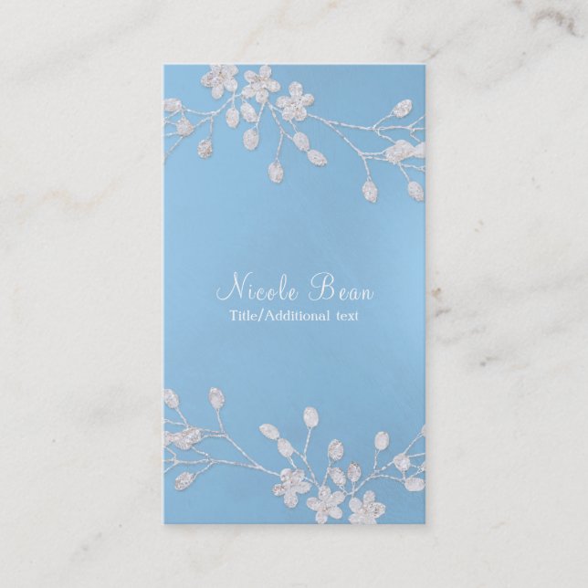 Carte De Visite Branche Florale Blanche Hiver Bleu Élégant Chic (Devant)