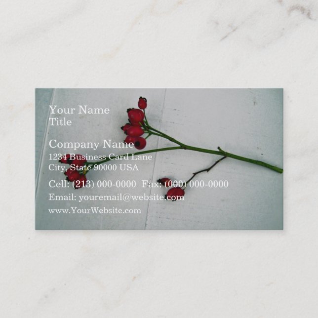 Carte De Visite Branche verte avec de minuscules fruits rouges con (Devant)