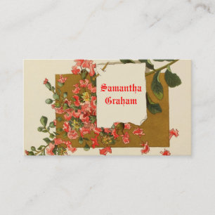 Carte De Visite Branche vintage avec fleurs roses rouges personnal