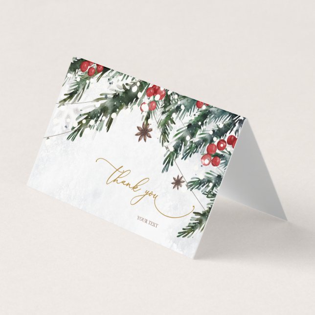 Carte De Visite Branches d'hiver Baies rouges Merci de flocons de  (Devant)