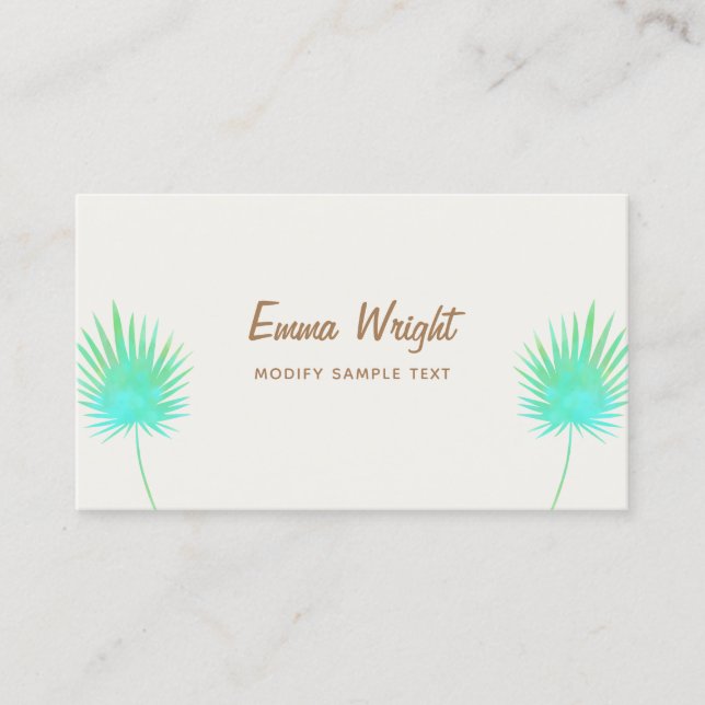 Carte De Visite Branches en feuille de palme turquoise tropicale (Devant)