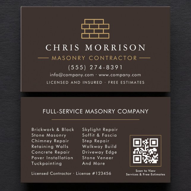 Carte De Visite Bricklayer Brick Masonry QR Code Contractor (Créateur téléchargé)