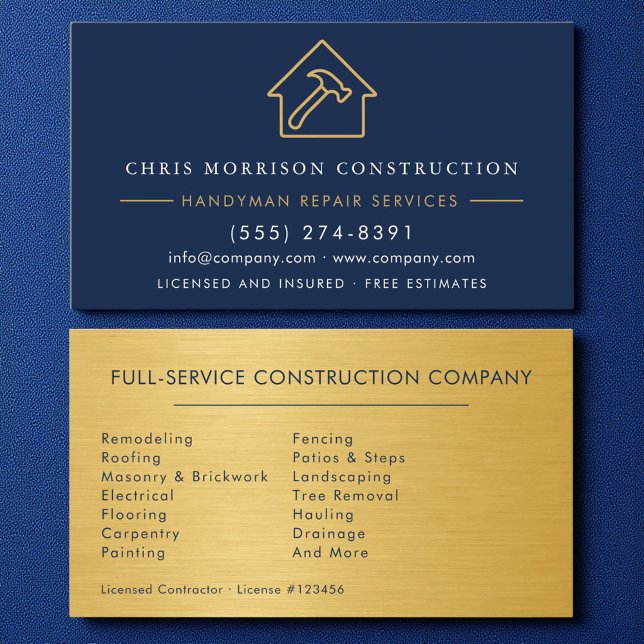 Carte De Visite Bricolage Construction Métal Or Bleu Marine  (Créateur téléchargé)