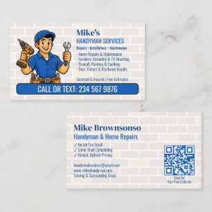 Carte De Visite Bricoleur de Dessin Animé Ceinture à Outils QR Rép