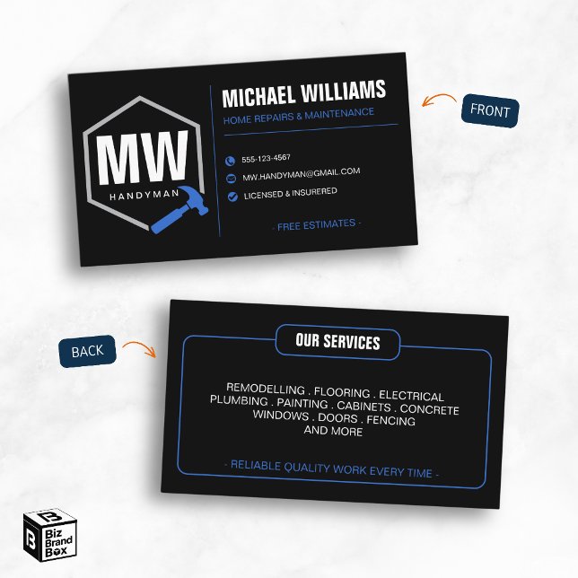 Carte De Visite Bricoleur Moderne Professionnel (Professional Modern Handyman Business Card)