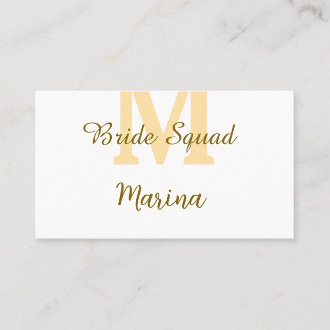 Carte De Visite Bride squad monogram golden bridal shower simple  (Devant)