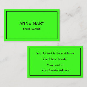 Carte De Visite Bright Colorée Neon Green Mariage Planificateur d'