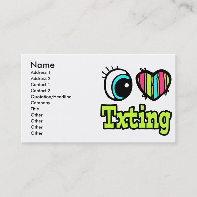 Carte De Visite Bright Eye Heart J'aime Texter (Devant)