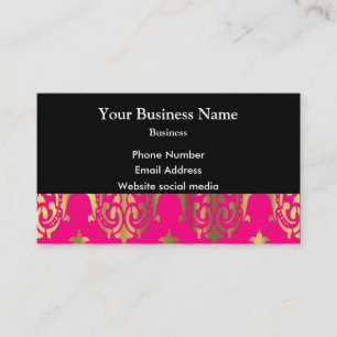 Carte De Visite Bright rose et or damassé sur noir