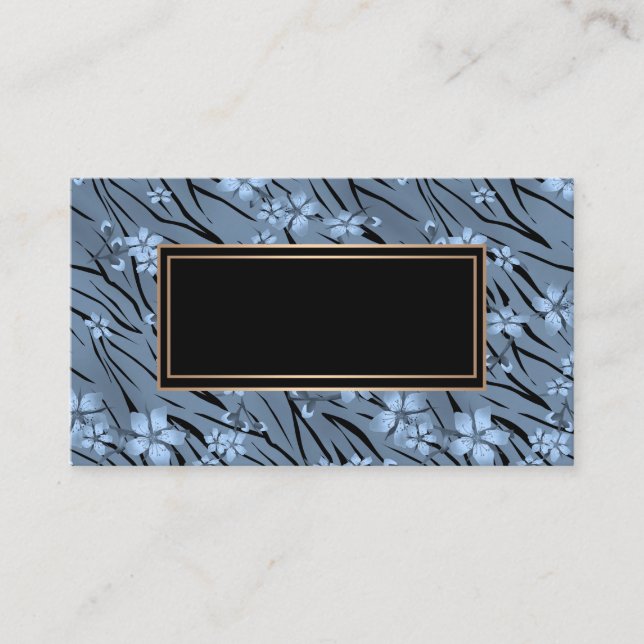 Carte De Visite broché, floral, noir et bleu, bleu (Devant)