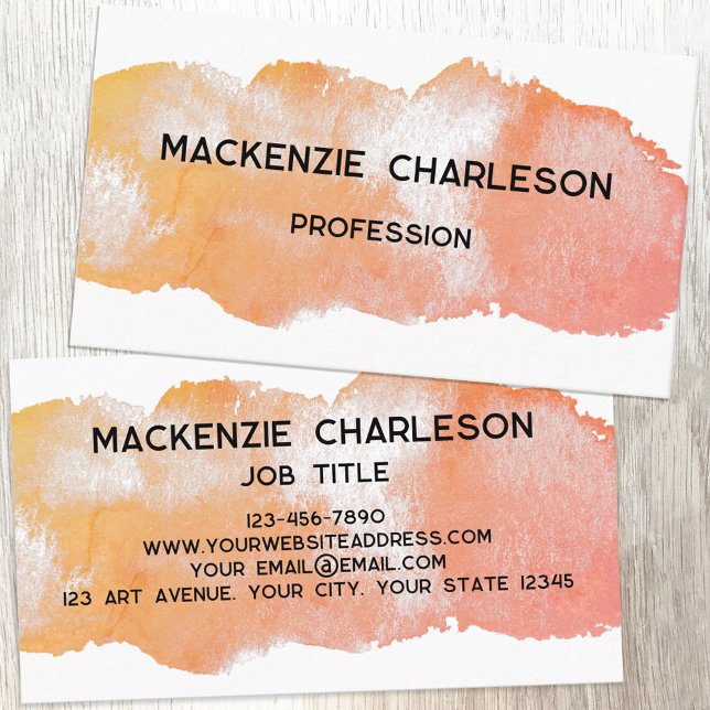 Carte De Visite Broche simple peinture à aquarelle (Simple watercolor paint brushstroke custom text business card)
