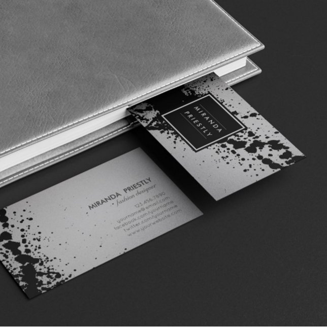 Carte De Visite Brochures en argent noir Fashion Stylist Designer (Créateur téléchargé)