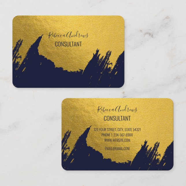 Carte De Visite Brochures Faux Gold avec Arrière - plan bleu marin (Devant / Derrière)