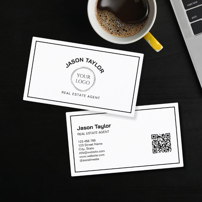 Carte De Visite Broker Realtor Professionnel Moderne Insertion Log (modern black and white design with your logo)