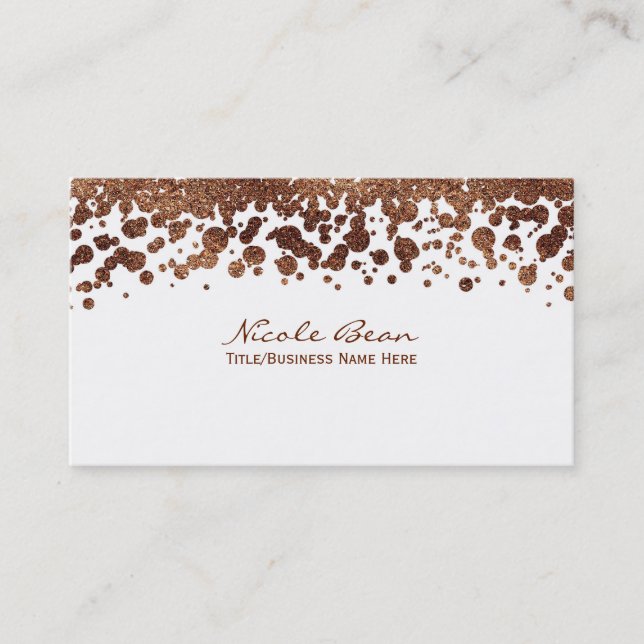 Carte De Visite Bronze et blanc Confetti Dots Glamor Shimmer (Devant)