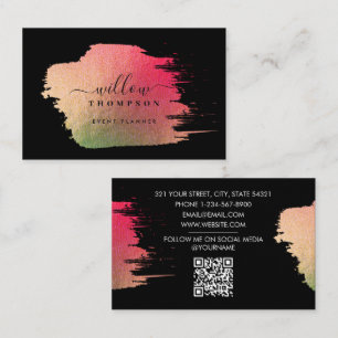 Carte De Visite Brosse Stroke Pink Gold sur Black Event Planner