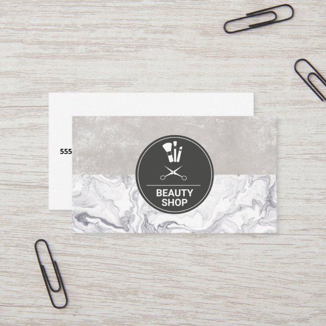 Carte De Visite Brosses de maquillage en marbre (Devant/Arrière en situation)