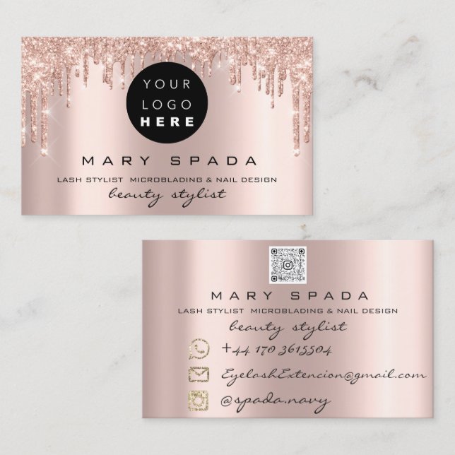 Carte De Visite Brosses de maquillage Lashes Rose Lèvres Lèvres Qr (Devant / Derrière)