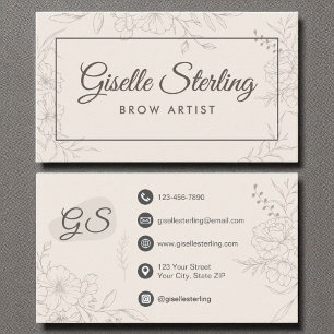 Carte De Visite Brow Artist Neutral Ivory Floral Élégant