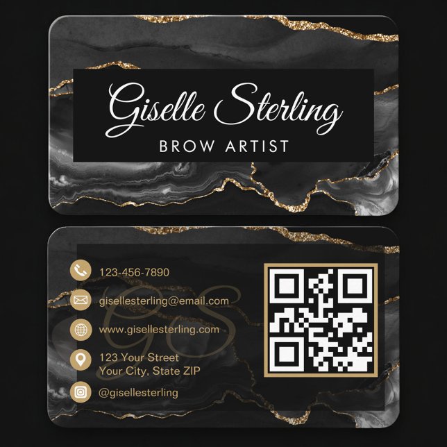 Carte De Visite Brow Artist QR Code Black Gold (Créateur téléchargé)
