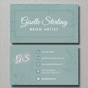 Carte De Visite Brow Artist Turquoise Floral Line Art Moderne Scri