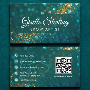 Carte De Visite Brow Artist Turquoise Gold Parties scintillant QR