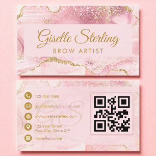 Carte De Visite Brow Artiste Blush Rose Or Agate QR Code