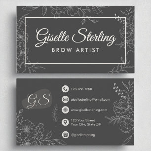 Carte De Visite Brow Artiste Moody Charcoal Grey Floral Moderne