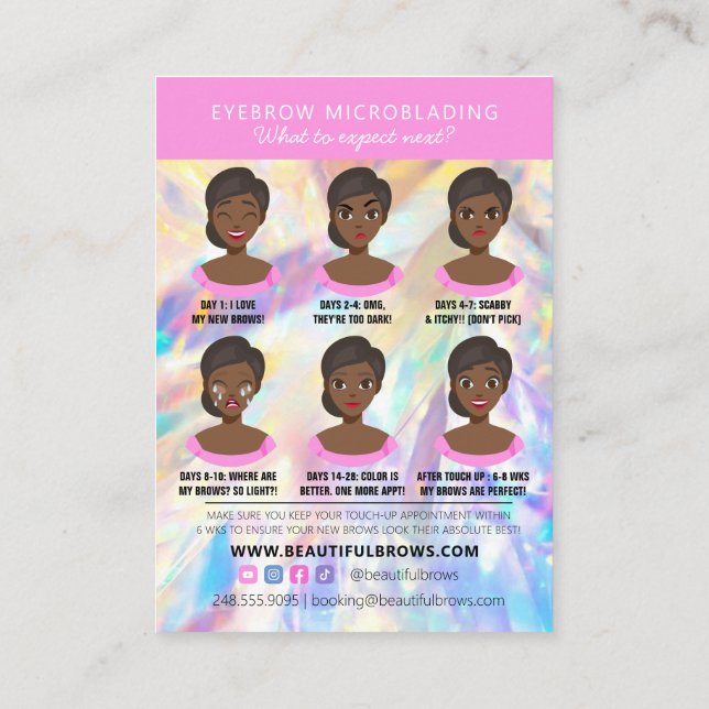 Carte De Visite Brow Microblading Aftercare Crystal Holographic Bu (Dos)