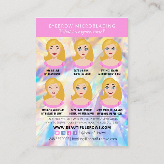 Carte De Visite Brow Microblading Aftercare Crystal Holographic Bu (Dos)