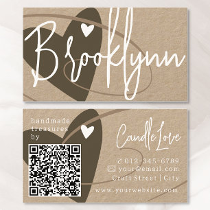 Carte De Visite Brown Beige Inspiré Fabriqué Avec Love Heart QR Co