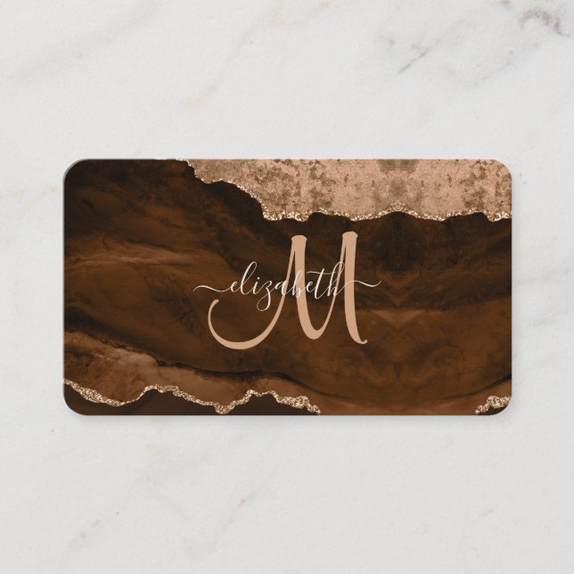 Carte De Visite Brown chic Rose Gold Parties scintillant Agate Per (Devant)