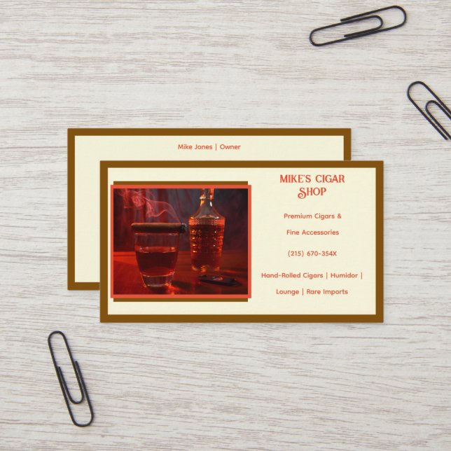 Carte de visite Brown de la boutique de cigare de  (Devant/Arrière en situation)