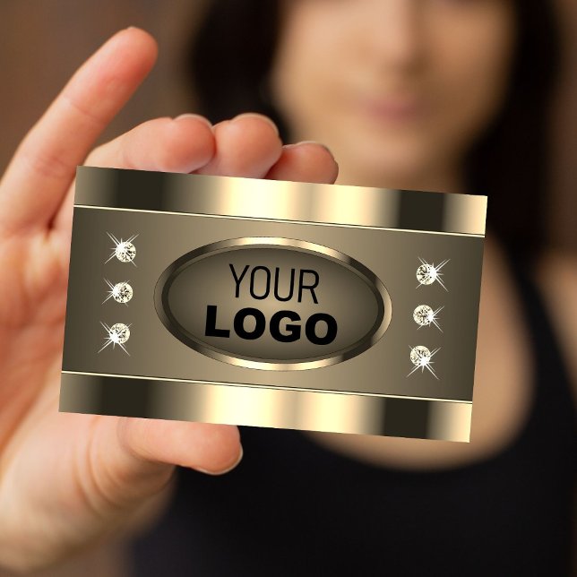 Carte De Visite Brown d'or luxueux avec strass Stones et Logo (Créateur téléchargé)