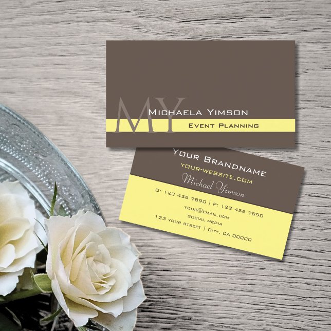 Carte De Visite Brown foncé Jaune clair avec Monogram Professional (Créateur téléchargé)
