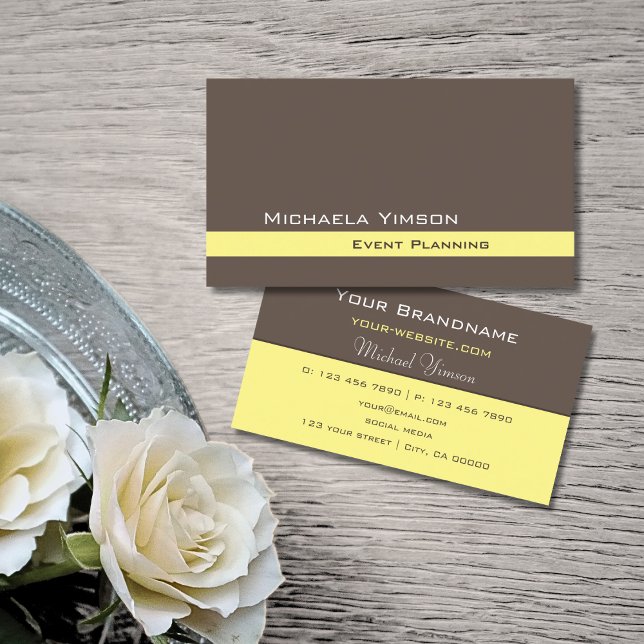 Carte De Visite Brown foncé Jaune simple Chic Professionnel (Créateur téléchargé)