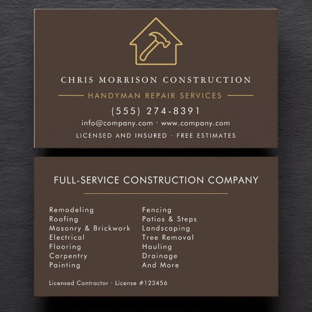Carte De Visite Brown Handyman Construction  (Créateur téléchargé)