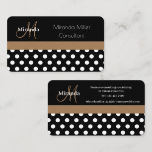 Carte De Visite Brown Monogramme noir blanc Polka point